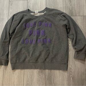 PINK Victoria's Secret Gray Sweatshirt with Purple Text